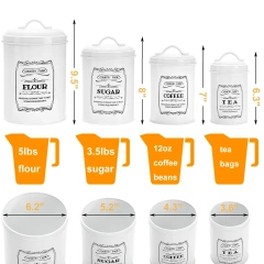 Set of 4 Kitchen Canisters with Airtight Lids Coffee Tea Sugar Flour Metal Tin Jars Nesting Food Storage Container Set