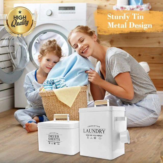 洗衣凝珠容器和烘干机纸架套装洗衣粉洗涤剂分配器带勺烘干机纸分配器