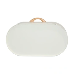 白色金属面包箱储物罐，带前开下拉门，适用于厨房柜台或架子面包盒储物容器