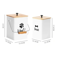 Coated Carbon Metal Storage Cat Treat Canister Dog Treat Tins Tight Fitting Wood Lids Pet Food Treats Containers Set with Scoop