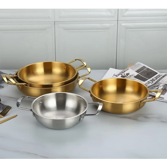 韩式金色不锈钢面条火锅方便面锅海鲜干锅家用烹饪锅