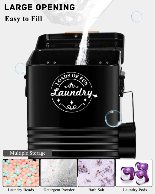 洗衣粉容器分配器支架洗衣房收纳金属洗衣皂分配器带勺子和盖子