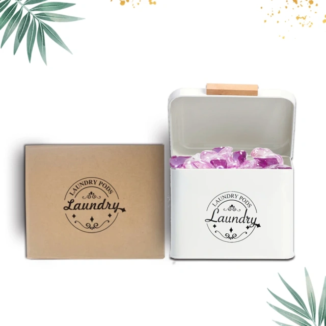 农舍金属洗衣凝珠容器适用于洗衣房装饰洗衣凝珠容器带铰链盖