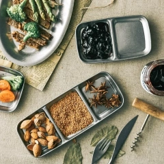 American Retro Frosted Hot Pot Dipping Seasoning Dish Small Dish Household Sauce Bowl 304 Stainless Steel Dividing Plate