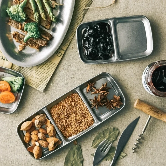 American Retro Frosted Hot Pot Dipping Seasoning Dish Small Dish Household Sauce Bowl 304 Stainless Steel Dividing Plate