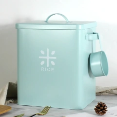 10L Metal Rice and Grain Storage Container With Metal Lid Handle and Spoon Rice Storage Box