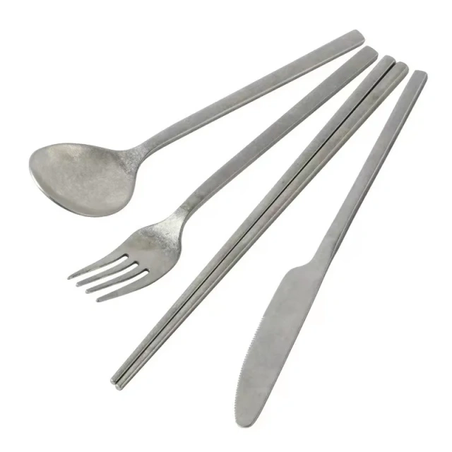 Vintage 4 Piece Stainless Steel Flatware Set Service Cutlery Set, Include Knives/Forks/Spoons/Chopstick