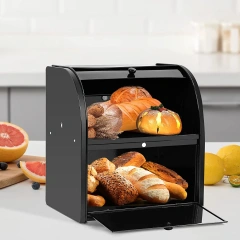 面包储物箱厨房容器带卷盖铁制台面容器双层金属面包盒