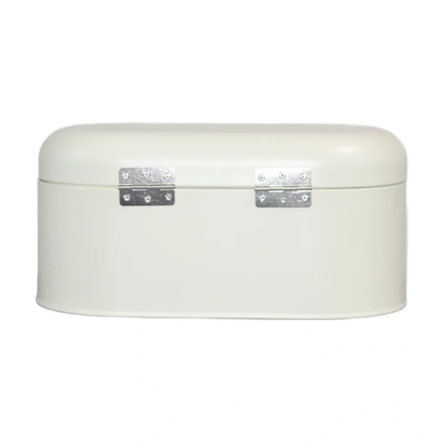 白色金属面包箱储物罐，带前开下拉门，适用于厨房柜台或架子面包盒储物容器