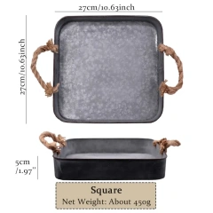 复古金属托盘乡村风格长方形盘子食物面包摄影道具复古铁托盘配麻绳手柄