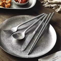 Vintage 4 Piece Stainless Steel Flatware Set Service Cutlery Set, Include Knives/Forks/Spoons/Chopstick