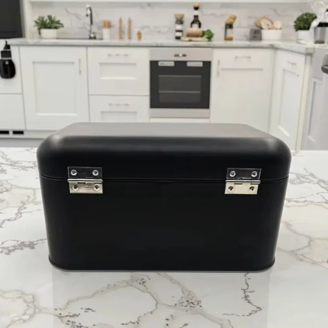 镀锌铁面包盒厨房台面金属储物面包盒柜复古黑色带窗口面包盒