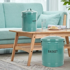 新款储物容器镀锌金属材质储物桶两件套洗衣篮带盖