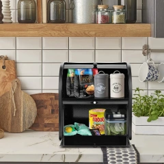 工厂定制金属面包盒双隔间卷顶台面面包储物箱容器支架