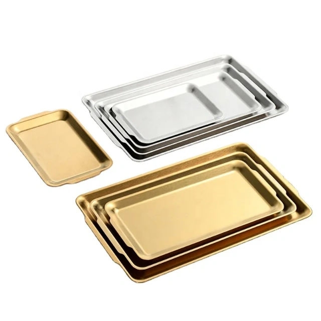 餐盘餐具托盘盘子和碗套装银色复古派对圆形鱼盘用于食物不锈钢适用于活动金属