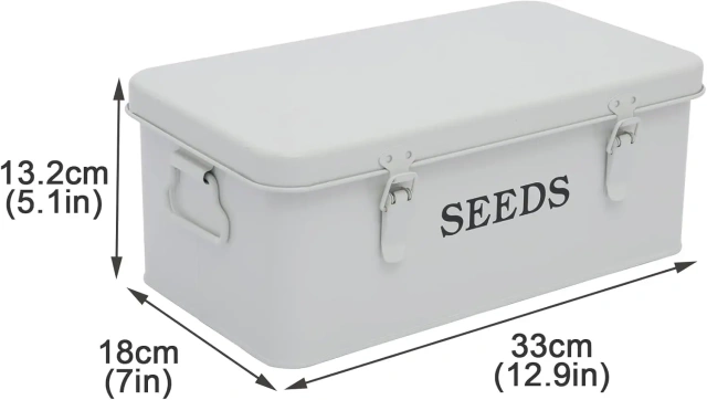 Metal Seed Bin Storage Organizer Box Seed Packet Container with Lid 4 Compartments Garden Seed Bin