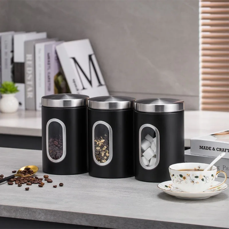 Modern Eco-Friendly Kitchen Storage Containers 3Pcs/set Tea Coffee Sugar Canisters Folding Nut Snacks Candy Sealed Tea Cans