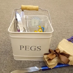 Galvanized Iron Kitchen Decor Cutlery Holder with Wooden Handle square Storage Bin 3.5L Powder Coating Metal Utensils Caddy