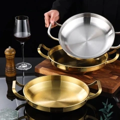 Service Plate Dinnerware Tray Plate & Bowl Silver Vintage Party Round Fish Dish for Food Stainless Steel Metal Plate with Handle