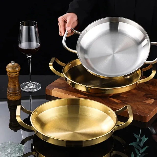 Service Plate Dinnerware Tray Plate & Bowl Silver Vintage Party Round Fish Dish for Food Stainless Steel Metal Plate with Handle