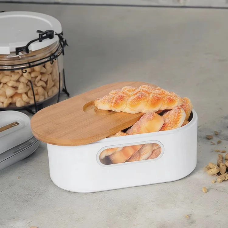 Large Size Bread Boxes for with Bamboo Cutting Board Lid, Rustic Bamboo Bread Bins High Capacity Space Saver for Countertop