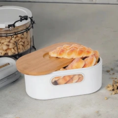 大号面包盒，带竹砧板盖，乡村风格竹面包箱，大容量，节省台面空间