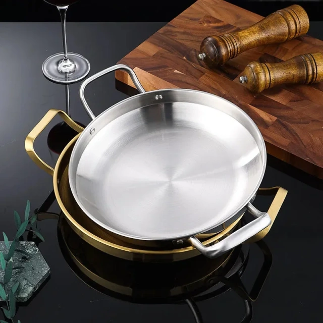 Service Plate Dinnerware Tray Plate & Bowl Silver Vintage Party Round Fish Dish for Food Stainless Steel Metal Plate with Handle