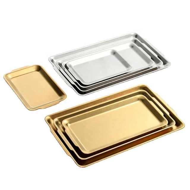 餐盘餐具托盘盘子和碗套装银色复古派对圆形鱼盘用于食物不锈钢适用于活动金属