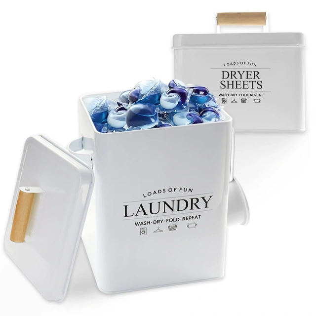 洗衣凝珠容器和烘干机纸架套装洗衣粉洗涤剂分配器带勺烘干机纸分配器