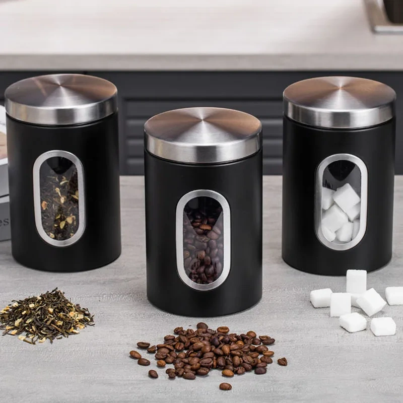 Modern Eco-Friendly Kitchen Storage Containers 3Pcs/set Tea Coffee Sugar Canisters Folding Nut Snacks Candy Sealed Tea Cans