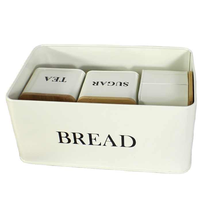 New Design Factory Outlet  Customized Packaging Box Multiple Colors Metal Bread Box Bamboo Lid