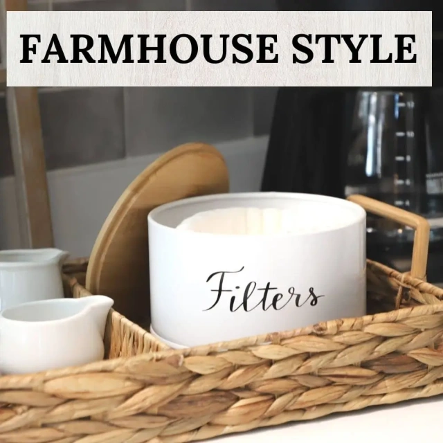 乡村风格白色咖啡过滤篮咖啡过滤器架储存分配器适用于吧台圆形咖啡过滤容器