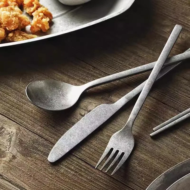 Vintage 4 Piece Stainless Steel Flatware Set Service Cutlery Set, Include Knives/Forks/Spoons/Chopstick