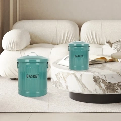 新款储物容器镀锌金属材质储物桶两件套洗衣篮带盖