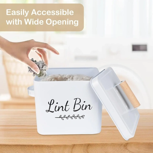 Storage Laundry Trash Can with Lid Lint Holder Bin Farmouse Decor Dryer Lint Container Lint Bin for Laundry Room