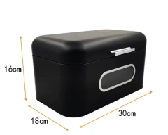 镀锌铁面包盒厨房台面金属储物面包盒柜复古黑色带窗口面包盒