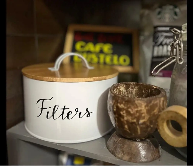 乡村风格白色咖啡过滤篮咖啡过滤器架储存分配器适用于吧台圆形咖啡过滤容器