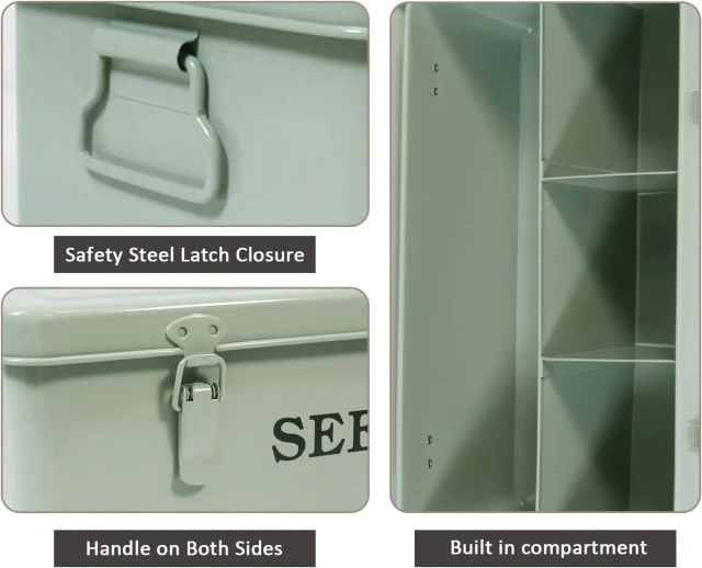 Metal Seed Bin Storage Organizer Box Seed Packet Container with Lid 4 Compartments Garden Seed Bin