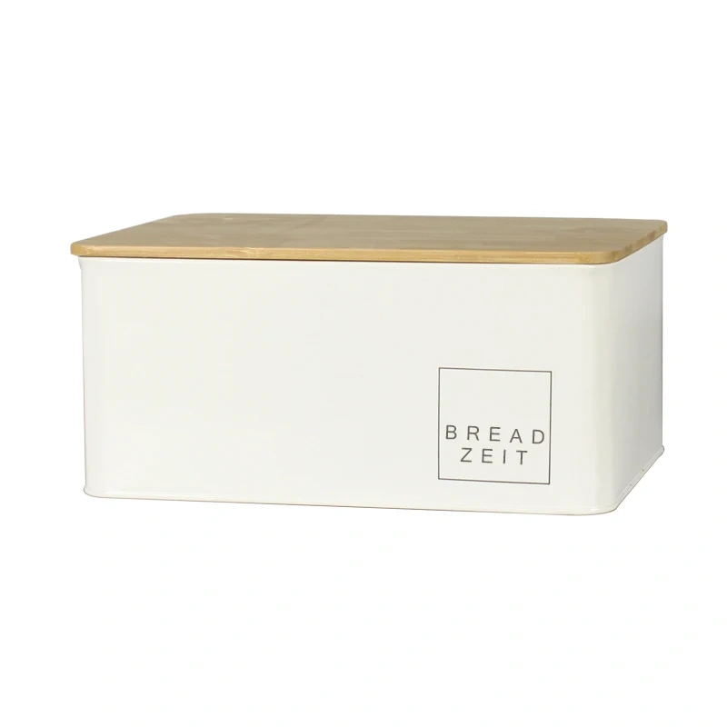 New Design Factory Outlet  Customized Packaging Box Multiple Colors Metal Bread Box Bamboo Lid