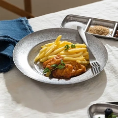 复古304不锈钢餐盘、碗、盘子、雪花西式餐盘、商用野餐桌具