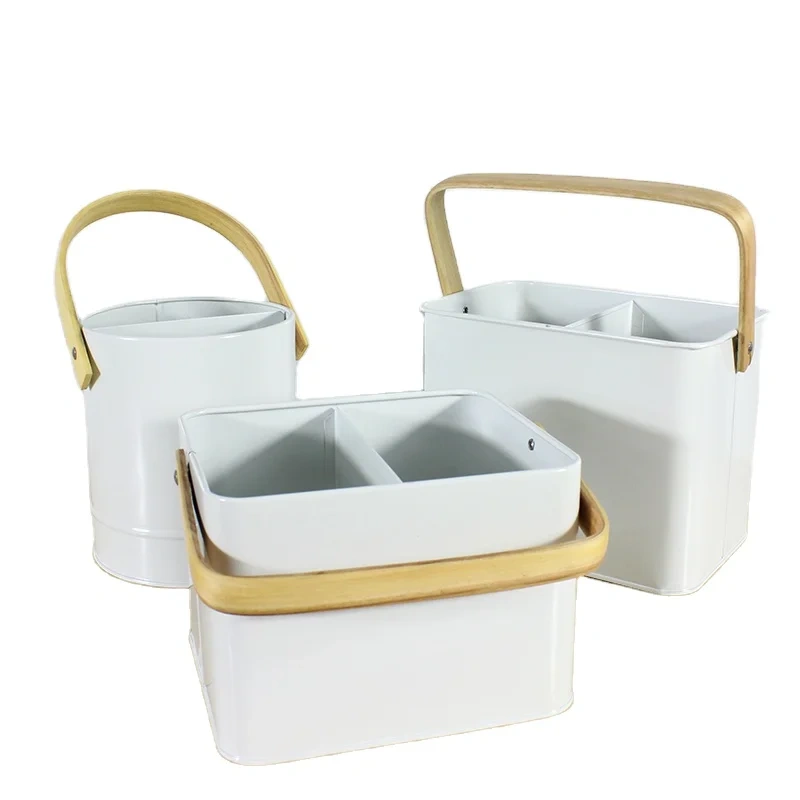 Housekeeper Cleaning Tool Carry Utility Caddy Box Galvanized Kitchen Flatware Utensil Container Metal Storage Boxes Iron Bins