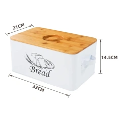 金属面包盒容器，带竹木砧板盖