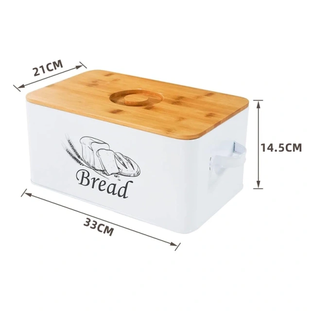 金属面包盒容器，带竹木砧板盖
