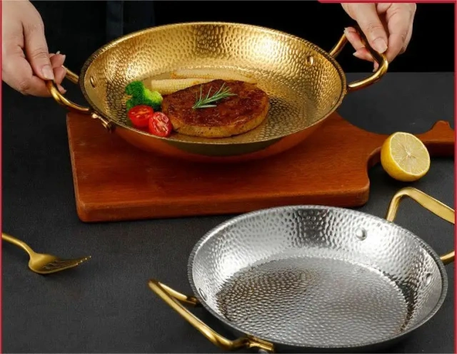 韩式金色不锈钢面条火锅方便面锅海鲜干锅家用烹饪锅