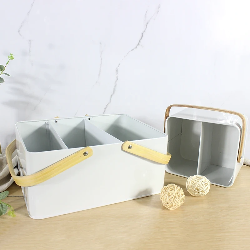 Housekeeper Cleaning Tool Carry Utility Caddy Box Galvanized Kitchen Flatware Utensil Container Metal Storage Boxes Iron Bins