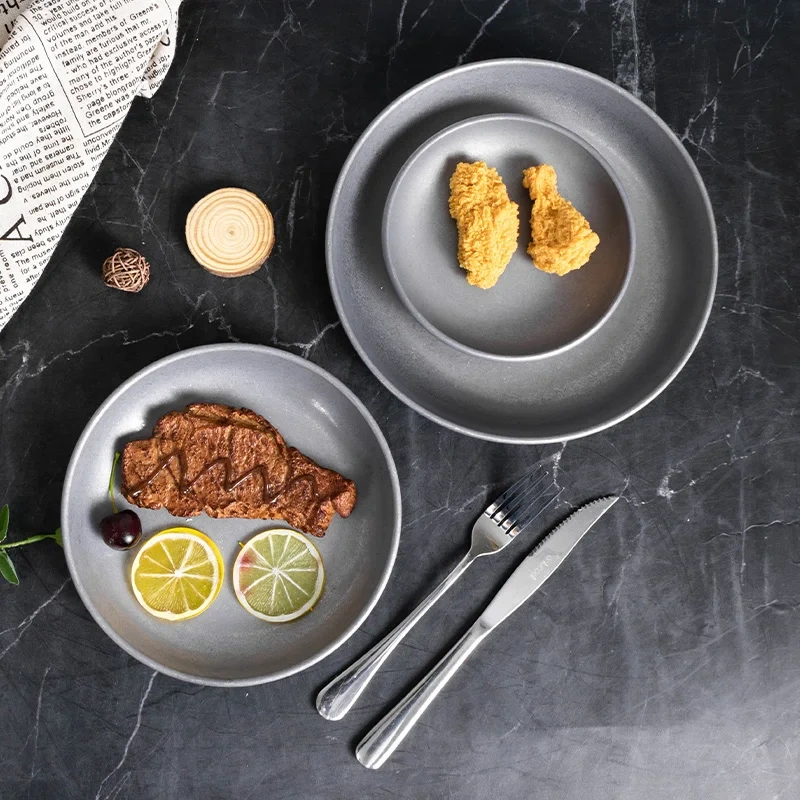 New Special Stainless Retro Design Plate Dish Set Customized Acceptable Restaurant Dinnerware Dining Silver