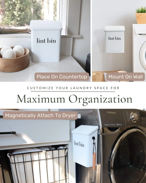 现代洗衣房绒毛垃圾桶 绒毛桶 磁性绒毛桶 适用于洗衣房 带刷子和挂钩