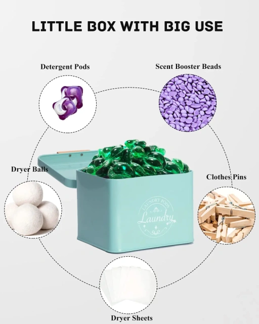 带铰链盖的洗衣凝珠容器农舍金属洗衣凝珠容器洗衣房凝珠箱