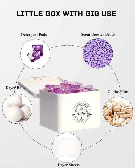 农舍金属洗衣凝珠容器适用于洗衣房装饰洗衣凝珠容器带铰链盖