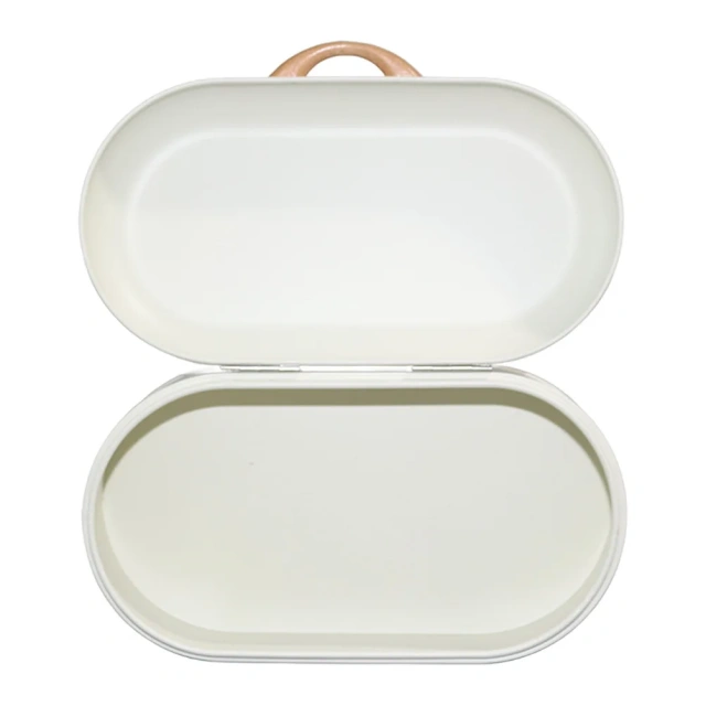 白色金属面包箱储物罐，带前开下拉门，适用于厨房柜台或架子面包盒储物容器